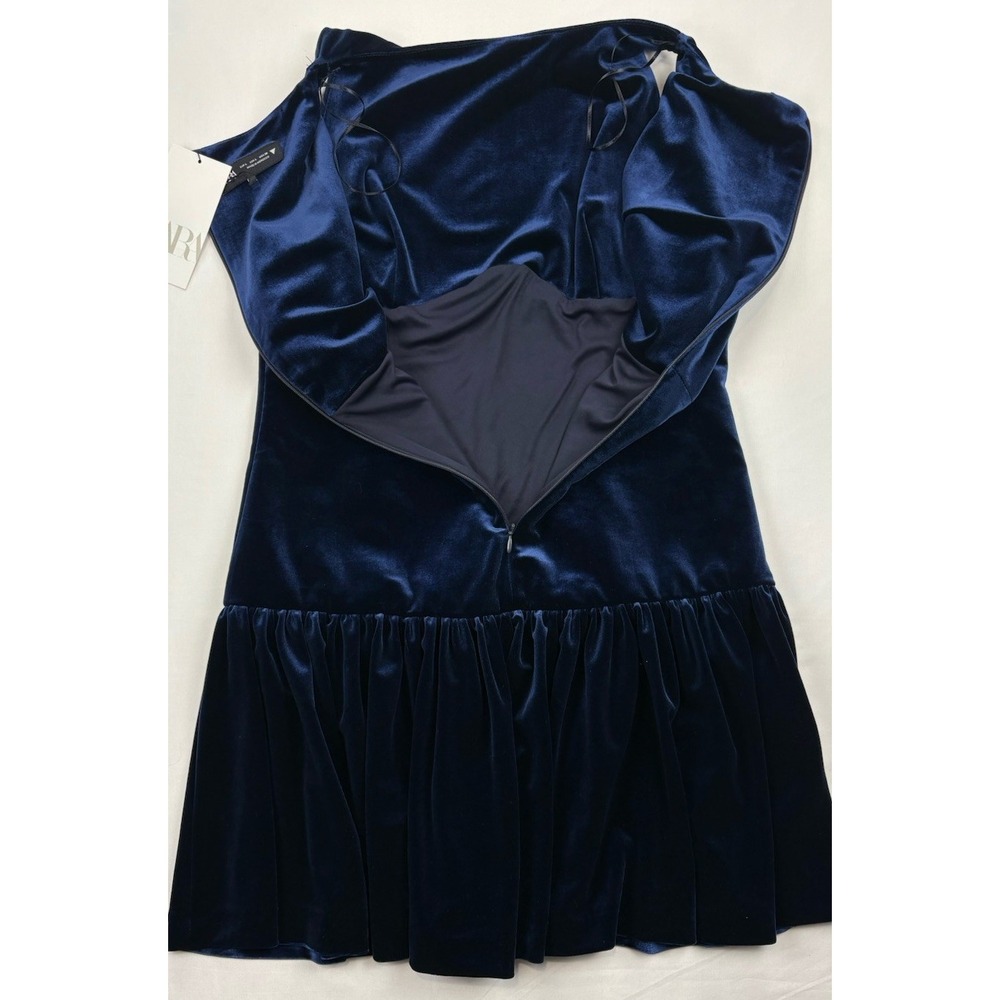NWT ZARA Blue Velvet Mini Dress. Women's Size Large Homecoming Wedding - Picture 15 of 16